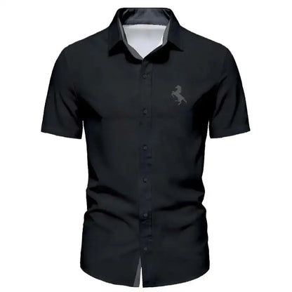 Herr sommar minimalistisk kortärmad skjorta trendig svart hästlogotyp kontrasterande T-shirt herrpresent