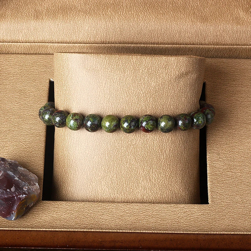 Naturlig drakeblodsten elastiska armband kvinnor män charm dinosaurie jaspis pärlor helande smycken yoga meditation armband gåva