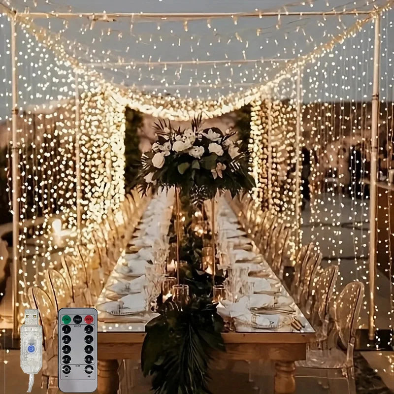 Jul LED-gardinljusslinga USB-driven 8 lägen Jul Nyårsfestljus Hem Bröllop Födelsedag Rumsdekor Estetisk
