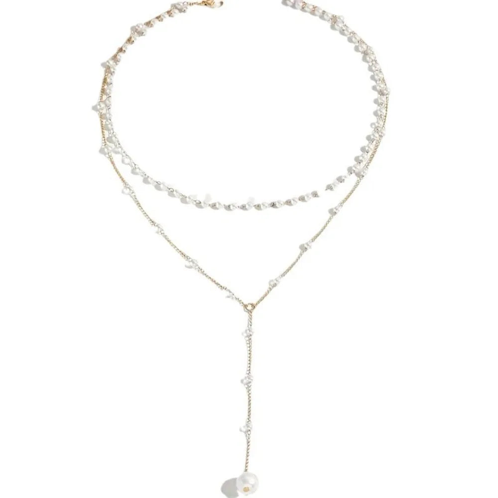 Charm Trendiga Dubbeldekade Imiterade Pärlor Långa Hängsmycken Halsband för Kvinnor Temperament Sommar Strandsmycken Accessoarer