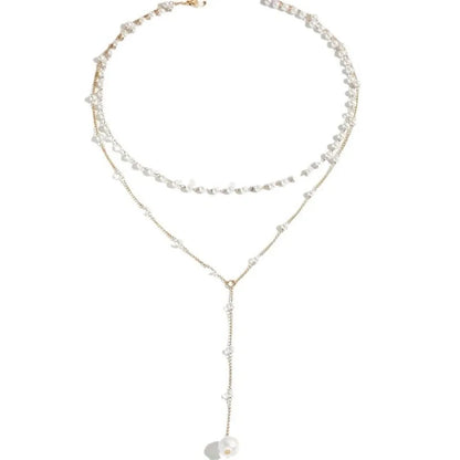 Charm Trendiga Dubbeldekade Imiterade Pärlor Långa Hängsmycken Halsband för Kvinnor Temperament Sommar Strandsmycken Accessoarer