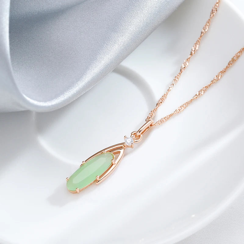 JULYDREAM Personlighet Oval Dimgrön Zirkon Hänge 585 Guldfärg Lyxhalsband för Kvinnor Vågkedja Bröllopsfest Smycken