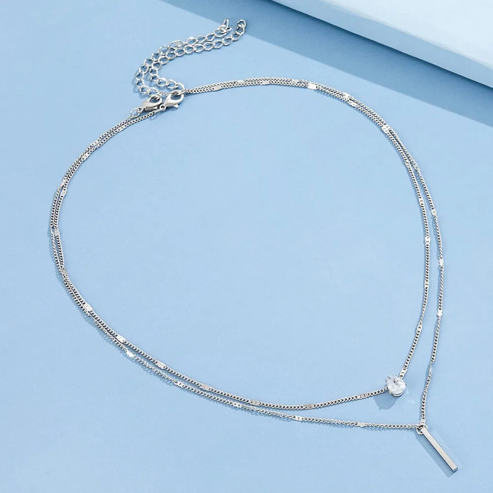 Trendigt zirkonhängehalsband för kvinnor flerskiktskedja choker mode kvinnlig fest glänsande smycken present