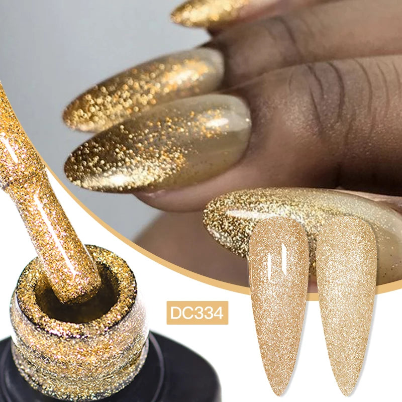 7ml Champagne Guld Silver Reflekterande Nagelgellack Glittrande Skinande Glitter Rosa Röd Nageltillbehör Semi-permanent Gellack