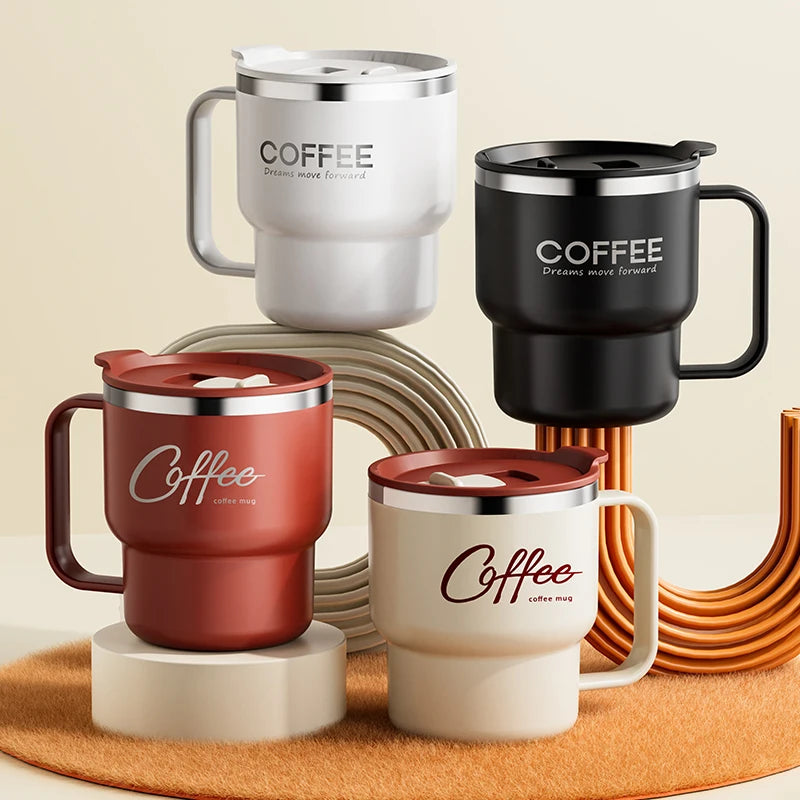 WORTHBUY 304 rostfritt stål dubbelväggig isolerad kaffekopp med handtag bärbar student läckagesäker vattenkopp mjölkkaffemugg