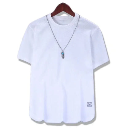 5XL Enfärgade Våffelt-shirts för Herr Casual Märkeskvalitet Kortärmade Herrt-T-shirts Nya Sommarmode Designertoppar Herr