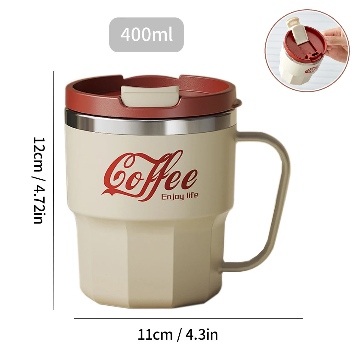 WORTHBUY 304 rostfritt stål dubbelväggig isolerad kaffekopp med handtag bärbar student läckagesäker vattenkopp mjölkkaffemugg