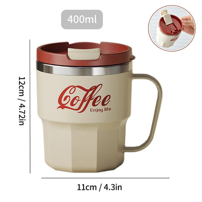 WORTHBUY 304 rostfritt stål dubbelväggig isolerad kaffekopp med handtag bärbar student läckagesäker vattenkopp mjölkkaffemugg