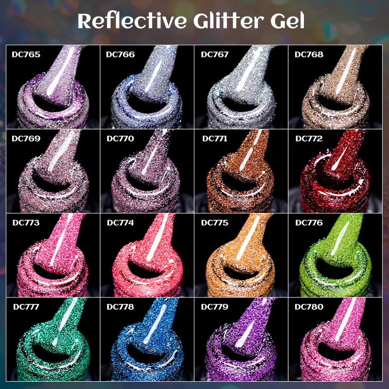7ml Champagne Guld Silver Reflekterande Nagelgellack Glittrande Skinande Glitter Rosa Röd Nageltillbehör Semi-permanent Gellack