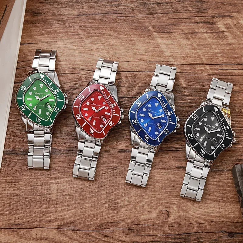 2026 Ny klocka för män Ovanlig konceptuell klockor Kraschsmältande vridformad boett Quartz armbandsur Manlig rombisk grön klocka