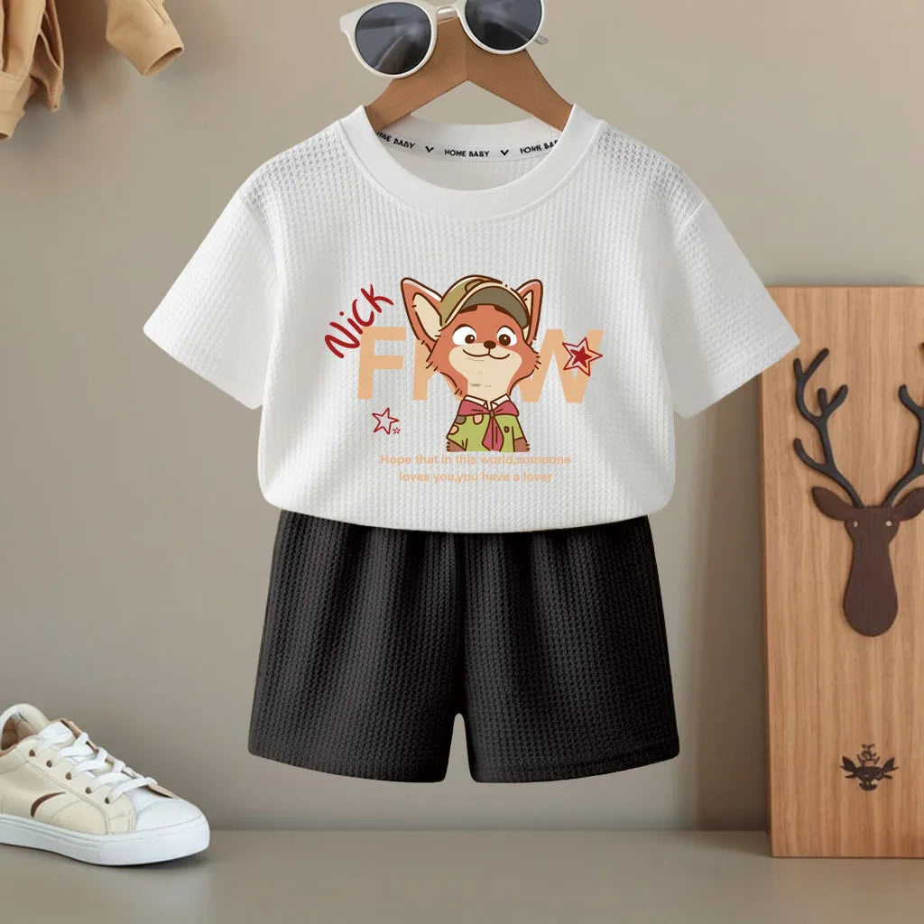 Summer Boys and Girls Fashion T Shirt and Shorts Two Piece Sets Kids Casual Outfits Children Breathable Short Sleeve Top Set New