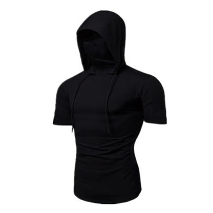 Herr Gym Tunn Hoodie Kortärmad Hoodies Med Mask Tröja Casual Splice Stor Mask Hoodie Tröja Cykling