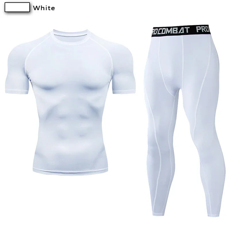2 st. herr kompressions sportkläder elastiska träningsset yoga träningskläder jogging fitnesskläder träningsoverall byxor sport