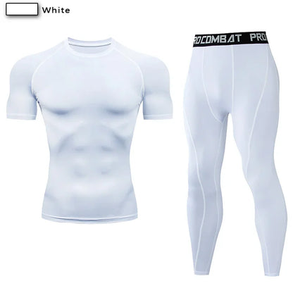 2 st. herr kompressions sportkläder elastiska träningsset yoga träningskläder jogging fitnesskläder träningsoverall byxor sport