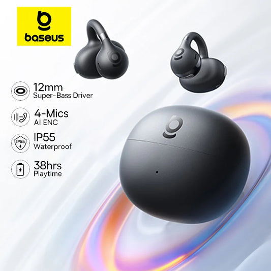 Baseus BC1 Öronklämma Öronproppar Trådlösa Hörlurar Bluetooth 6.0 Klipp På Sporthörlurar 4 Mikrofoner Superbas IP55 Hörlurar