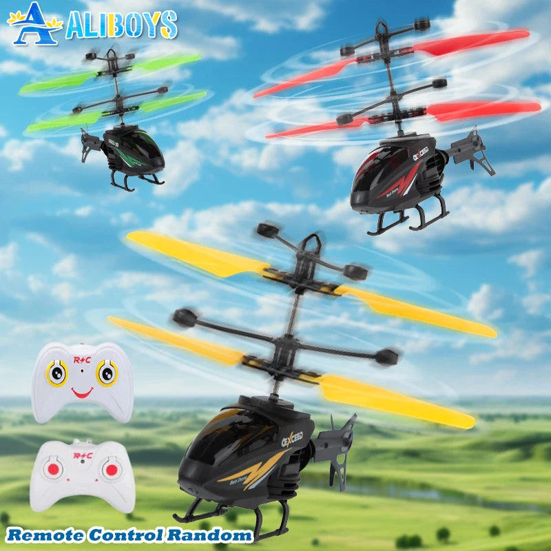 RC Helikopter 2CH Induktionsfjärrkontroll Flytande Flygplan Geststyrt Flygplansupphängning Quadcopter med LED Barnpresent