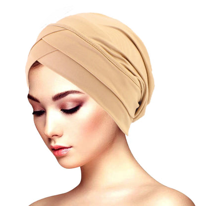 Ny klassisk pannkorsad turbanhatt elegant enfärgad huvudbonad huvudduk andningsbar elastisk mössa muslimsk kemohatt
