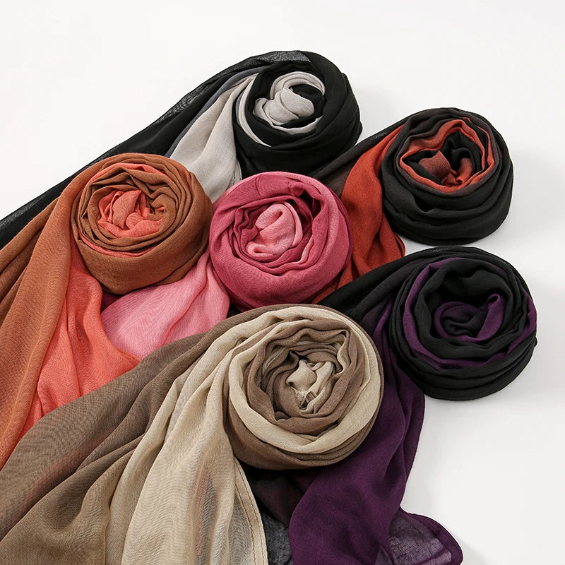 Gradient Rayon Modal Hijabs Bomull Hijab Halsduk för Kvinnor Stora Storlekar Långa Sjalar Muslimsk Huvudduk Islamiska Huvudband 180*85cm