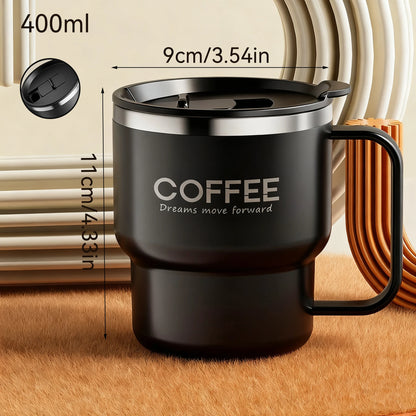 WORTHBUY 304 rostfritt stål dubbelväggig isolerad kaffekopp med handtag bärbar student läckagesäker vattenkopp mjölkkaffemugg