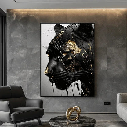 Svart och guld Svart panter abstrakt väggkonst posters och tryck Canvastavlor väggbilder för vardagsrum heminredning