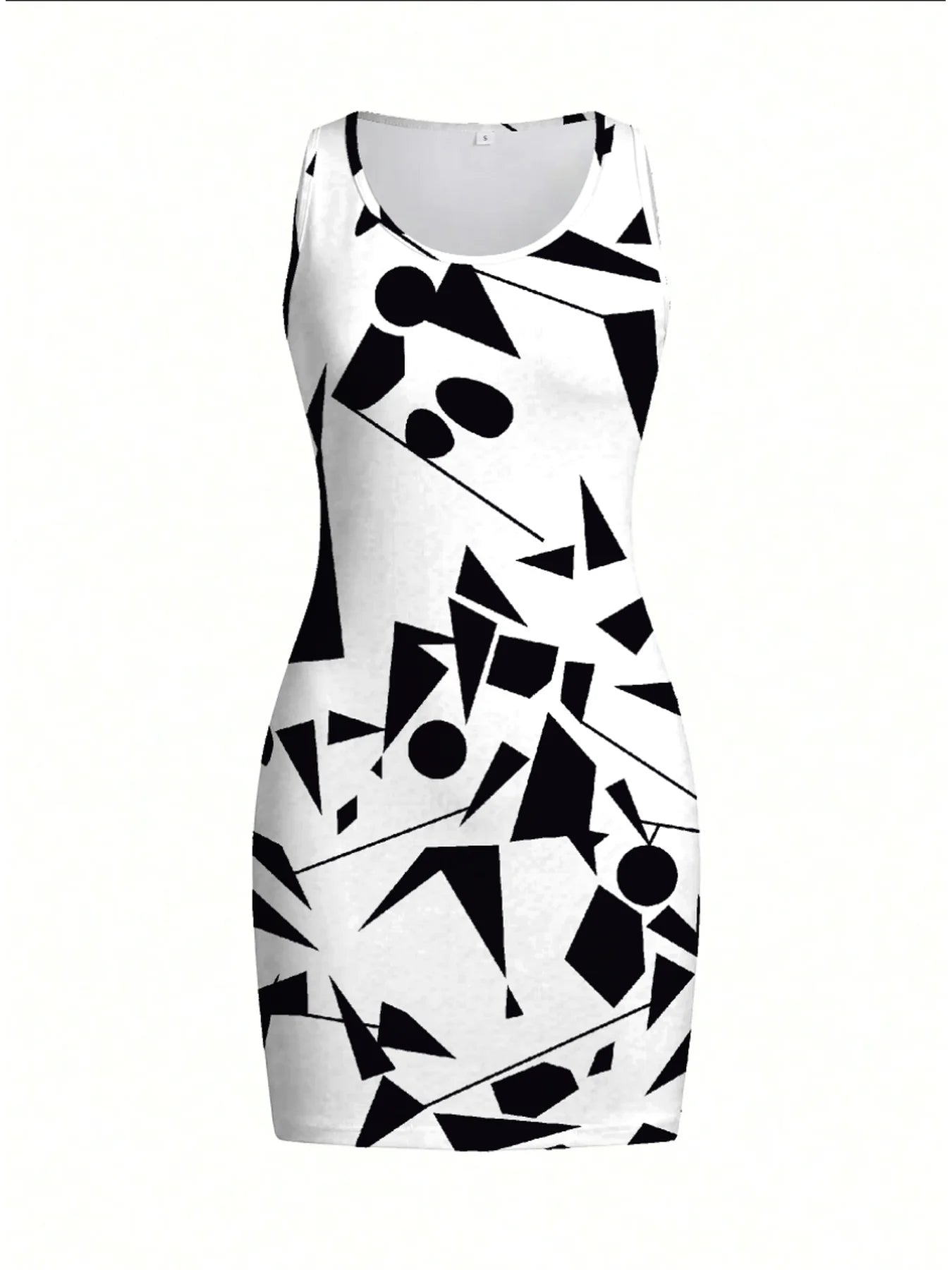 Damklänning med geometriskt mönster, ärmlös minikjol, rund hals, sommar, casual, elegant, bekväm, tryckt, mode