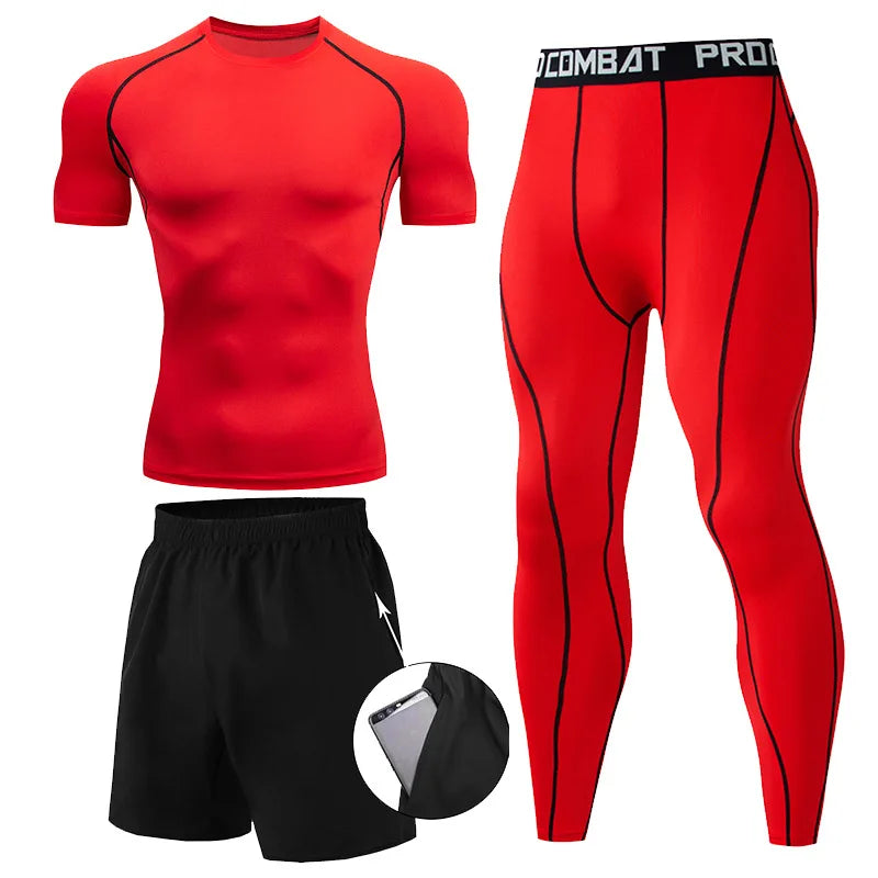 Herr 2/3-delars set boxningsdräkt rashguard herrkit MMA kompressionskläder herr långärmad t-shirt + leggings träningsdräkt sportdräkt