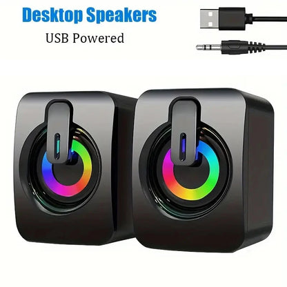 PC Bärbar Datorhögtalare PC Ljudlåda HIFI Stereo Mikrofon USB Kabelansluten Caixa De Som med LED RGB-ljus För Stationär Dator