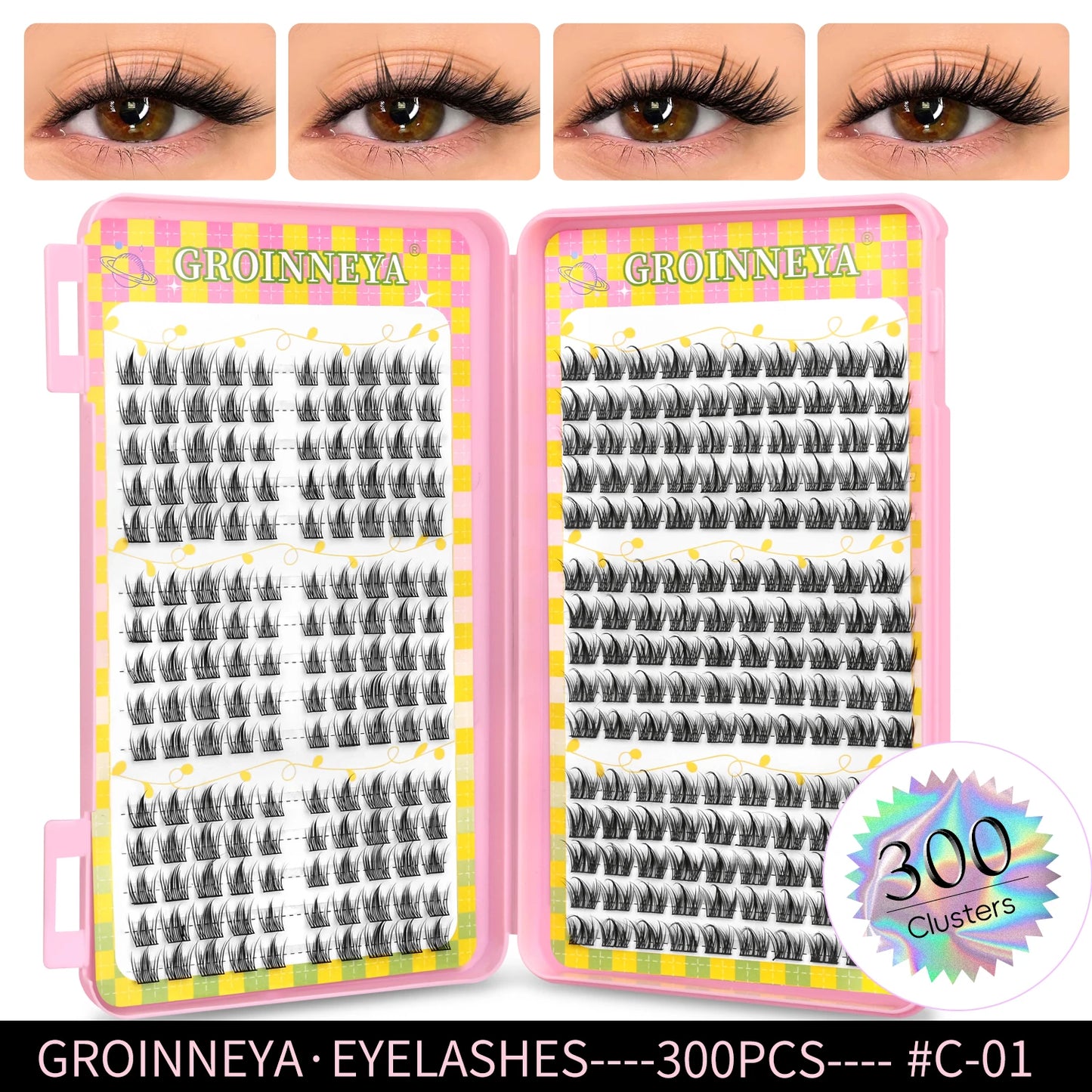 GROINNEYA Ögonfransar Kluster 320 st Naturlig Ögonfransförlängning Klusterfransar Volym Blandade Tray Lashes Kluster Naturliga Fransar