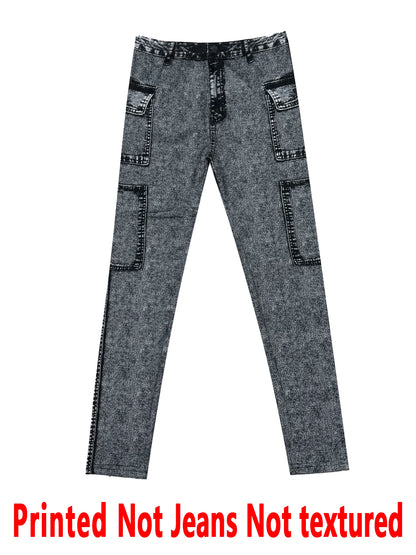 Dambyxor i denim utan läder, tajta byxor med texturfritt tyg för alla årstider