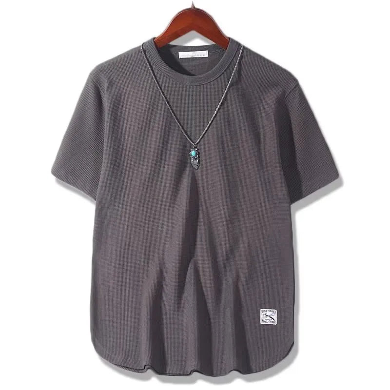 5XL Enfärgade Våffelt-shirts för Herr Casual Märkeskvalitet Kortärmade Herrt-T-shirts Nya Sommarmode Designertoppar Herr