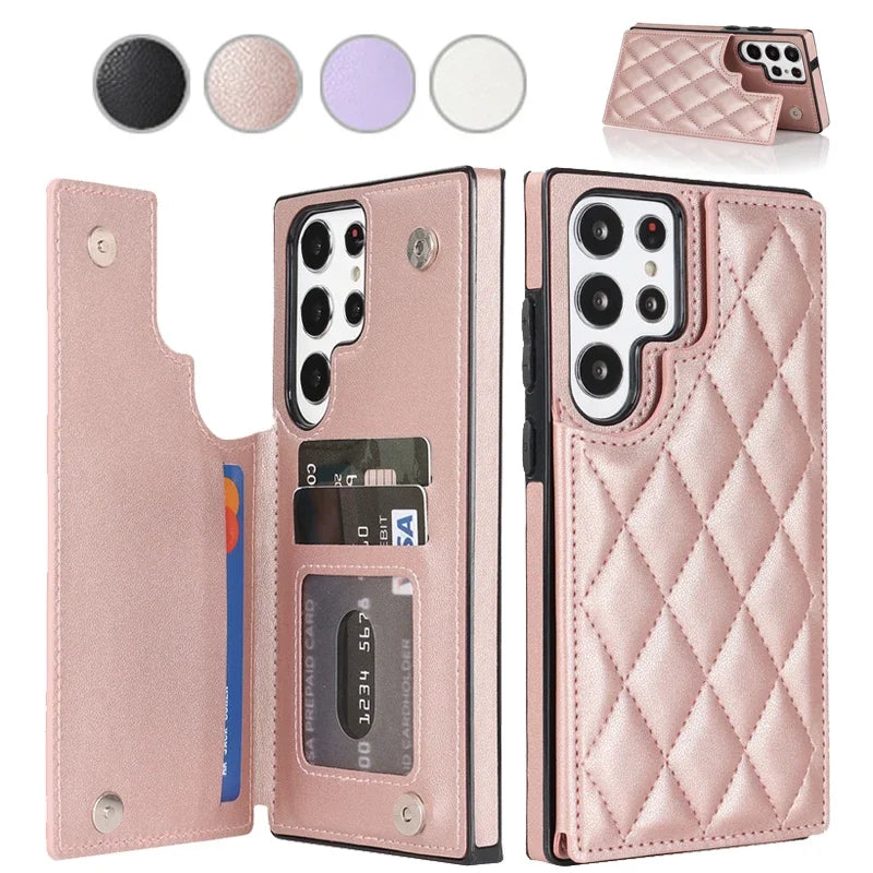 Plånbok Liten Doftkortsfack Flip Läderfodral för Samsung Galaxy S25 Ultra S24 FE S23 S22 S21 S20 FE Note 20 10 Plus Fodral