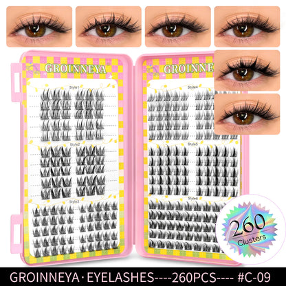 GROINNEYA Ögonfransar Kluster 320 st Naturlig Ögonfransförlängning Klusterfransar Volym Blandade Tray Lashes Kluster Naturliga Fransar