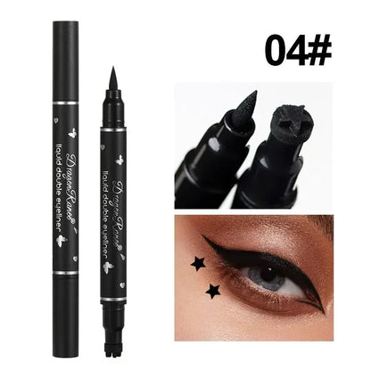 Svart eyelinerpenna Dubbelhövdad stjärnsigill Fjäril Månstämpel Varaktig vattentät flytande eyelinerpenna Ögonmakeup Kosmetika