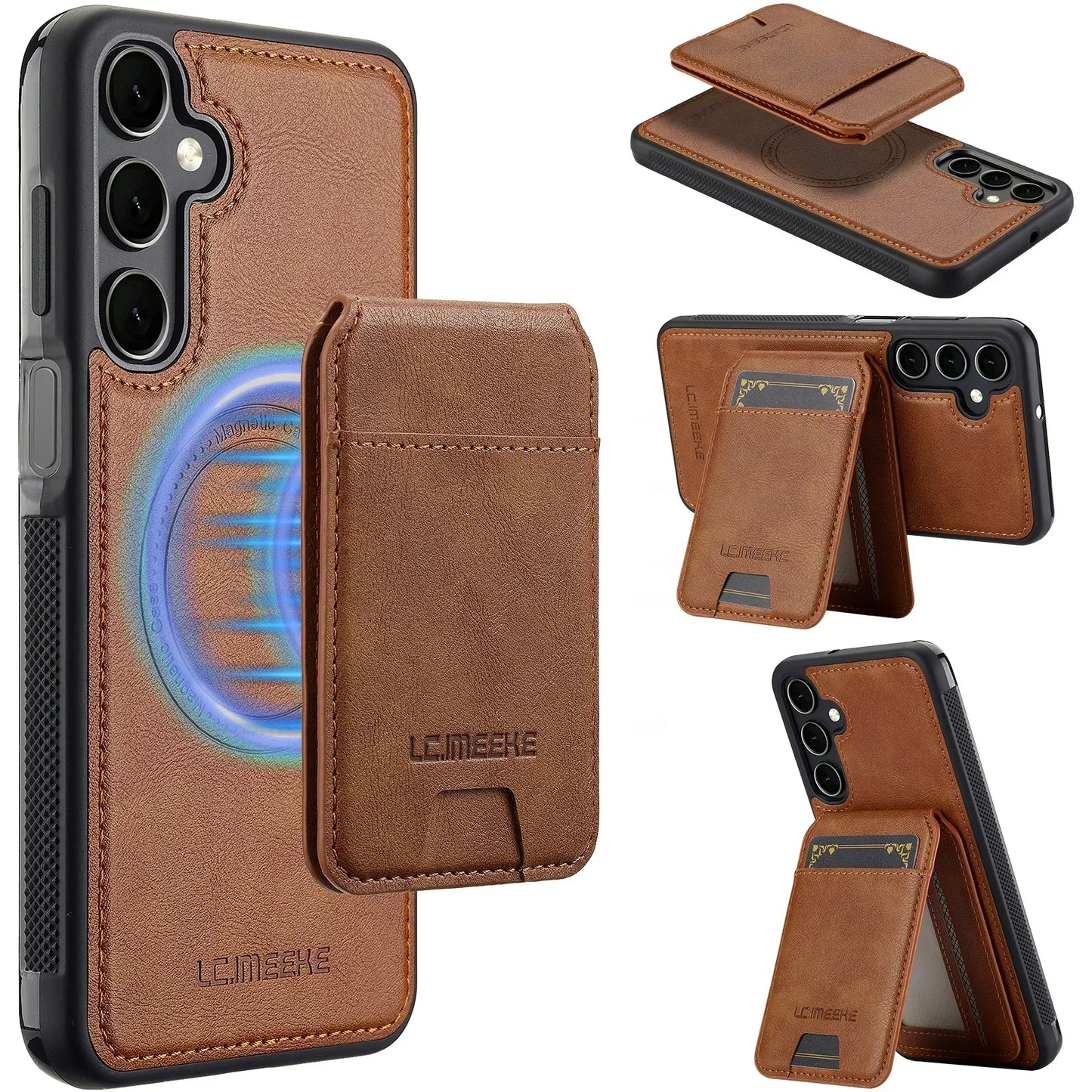 Avtagbart läderfodral för Samsung Galaxy S26 S25 Ultra S24 Plus S22 S21 FE A55 A35 A16 A36 A56 A15 A14 Korthållare Plånbok Telefonväska