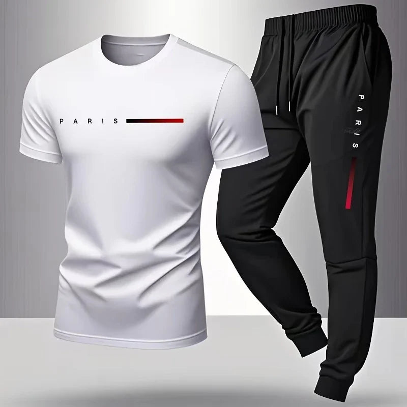 PARIS Herrkostym vår och sommar ny stil bokstavstryck amerikansk trend sportmode kortärmade byxor tvådelat set