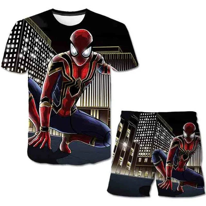 Kids Unisex Marvel Tshirt Set Summer Game Print Superhero Clothes Hulk Iron Man Short Sleeve Pants 2 Piece