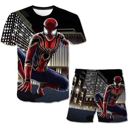 Kids Unisex Marvel Tshirt Set Summer Game Print Superhero Clothes Hulk Iron Man Short Sleeve Pants 2 Piece