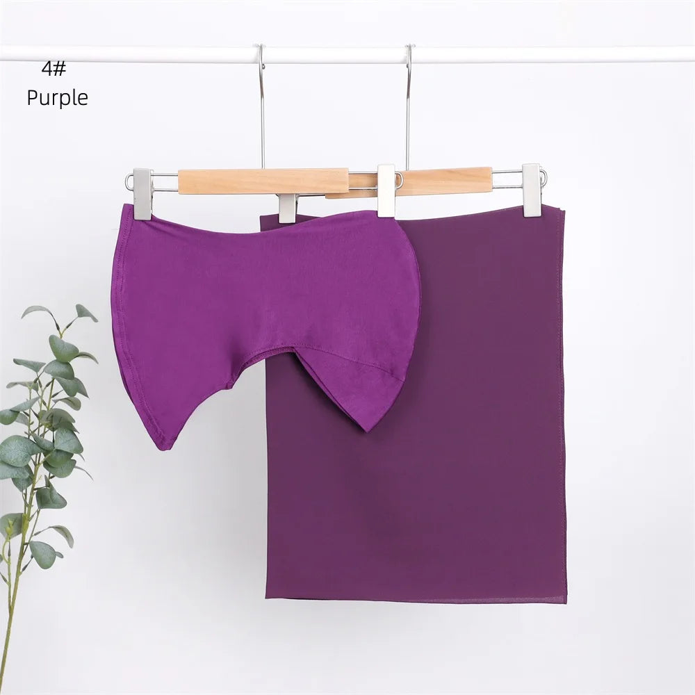 Elegant elastisk direkt hijab enfärgad chiffong hijab-set för kvinnor, modalpullover, bandana, tunn, andningsbar, mjuk och mysig halsduk