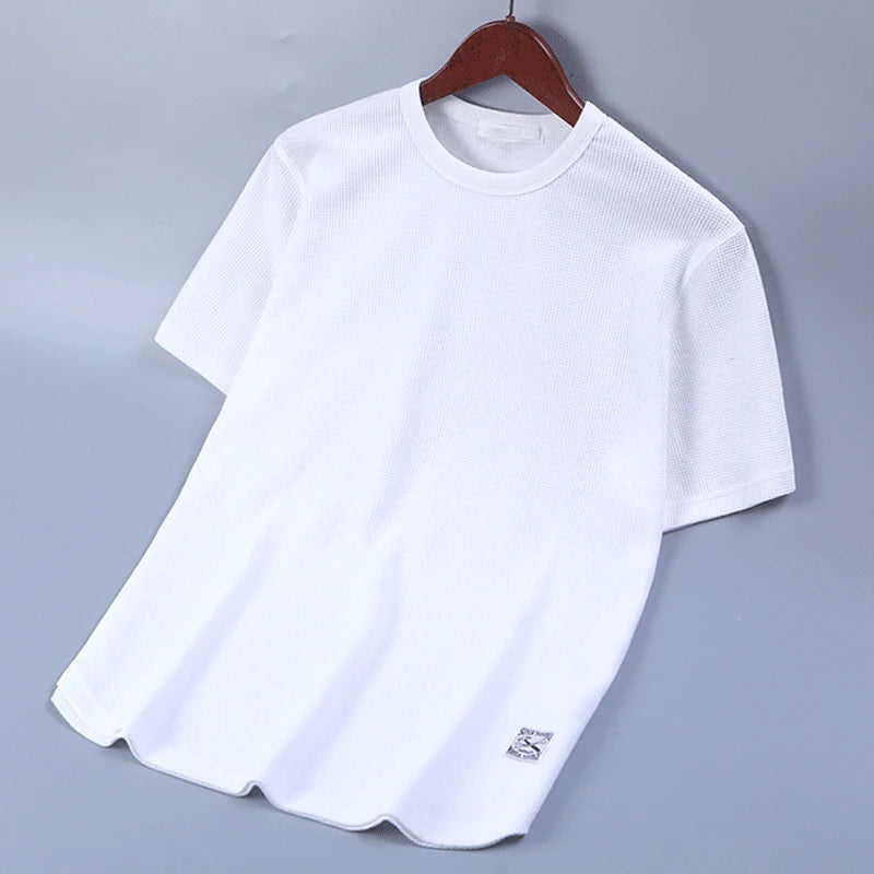 5XL Enfärgade Våffelt-shirts för Herr Casual Märkeskvalitet Kortärmade Herrt-T-shirts Nya Sommarmode Designertoppar Herr