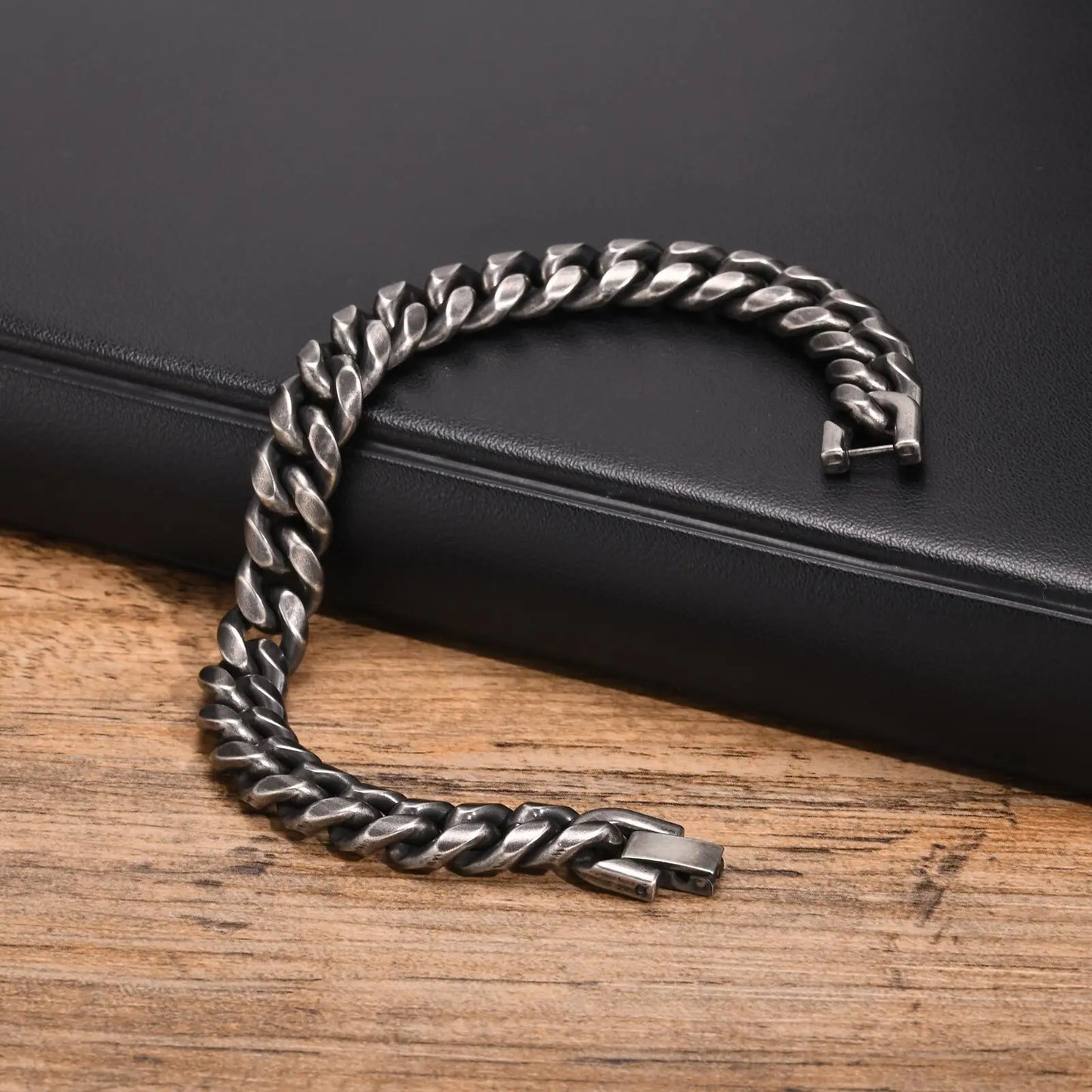 Retro kubanska kedjearmband för män, vintage antik rostfritt stål Curb Dome Link armband, rock punk snygga smycken gåvor