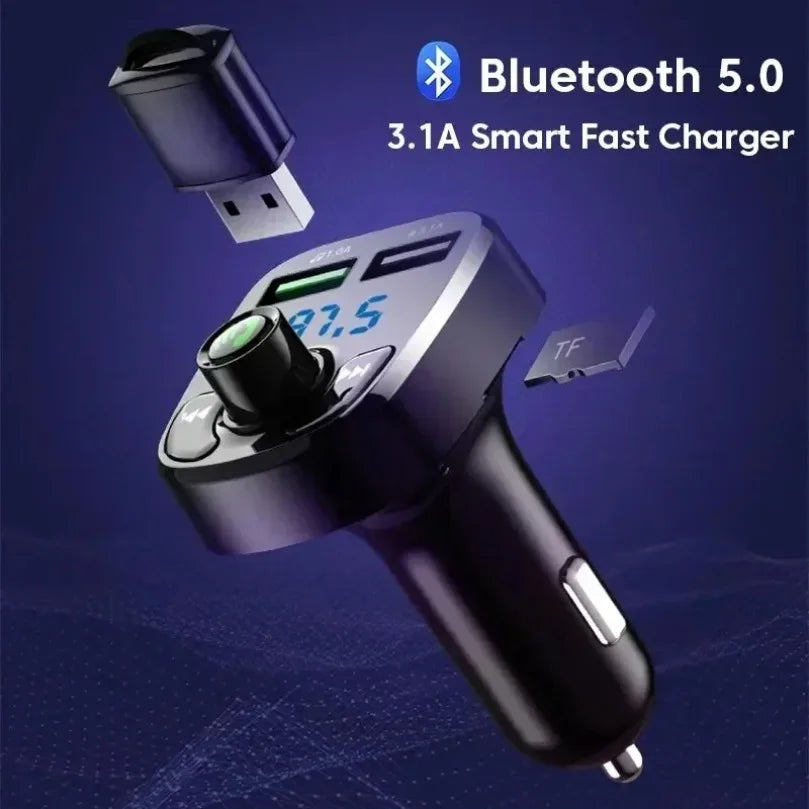Bluetooth 5.0 LED MP3 Bil Bluetooth FM Ljudmottagare Handsfree-sändare 2.1A 3.1A QC3.0 PD Typ C Dubbel USB Billaddare