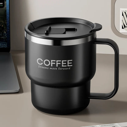 WORTHBUY 304 rostfritt stål dubbelväggig isolerad kaffekopp med handtag bärbar student läckagesäker vattenkopp mjölkkaffemugg