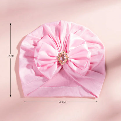 Enfärgad Baby Turban Rosett Bling Strass Spädbarnsmössor Flicka Mössa Mode Handgjord Band Rosett Indisk Mössa Mjuk Huva 0-2År