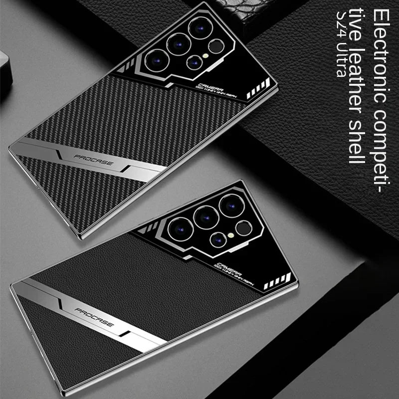 Galaxy S25 Plus Elektropläterat Läder S25 Ultra Telefonskal för Samsung Galaxy S26 S25 S24 S23 Ultra Skyddande Stötsäkert Skal