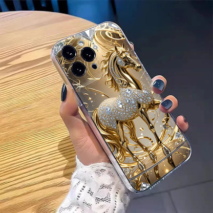 TPU-skal med gyllene häst och diamanter till Samsung Galaxy S26 S25 S24 Ultra S23 FE S22 Plus A57 A37 A17 A56 A16 A06 A36 A54 A15 A55