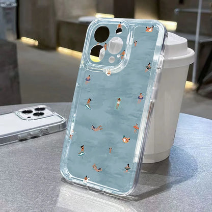 Sommarmönster med simning, genomskinligt telefonskal för Samsung Galaxy A17 A37 A57 A56 A55 A54 S26 Ultra S25 Plus S24 S23 S21 FE S22 Fodral