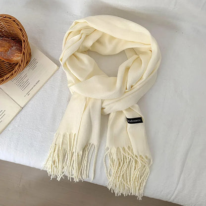 Vår och höst enfärgad halsduk kvinnor koreansk mode kashmir mjuk vinter varm halsduk hijab kvinnlig lång pannband sjal wrap