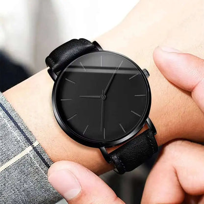 Herrklockor för män, affärsklockor, mode, ultratunn urtavla, kvartsklocka, casual, läderarmband, herrarmbandsur, reloj hombre