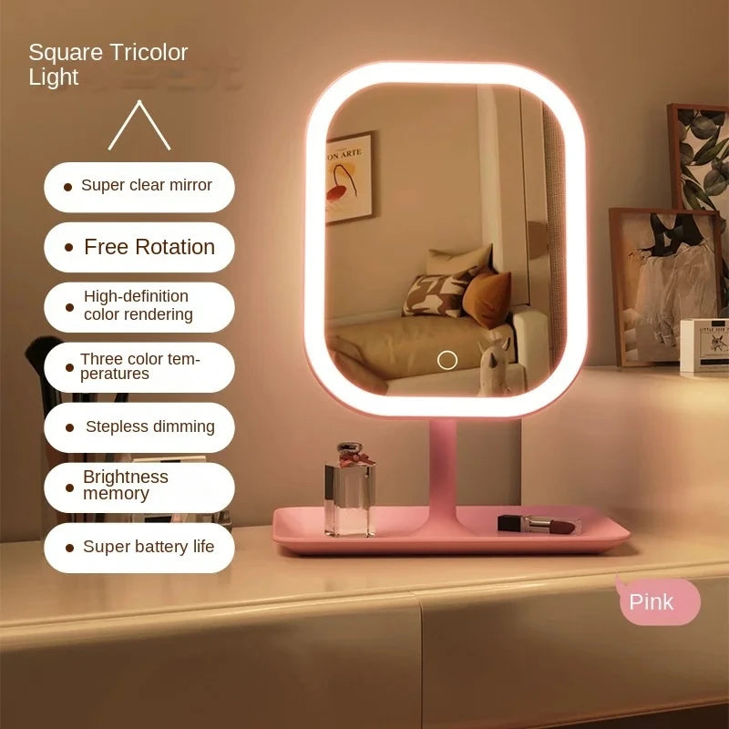 Unik designer sminkspegel tre färger LED-ljus sminkspegel touchkontroll skrivbordsspegel sovrumsspegel