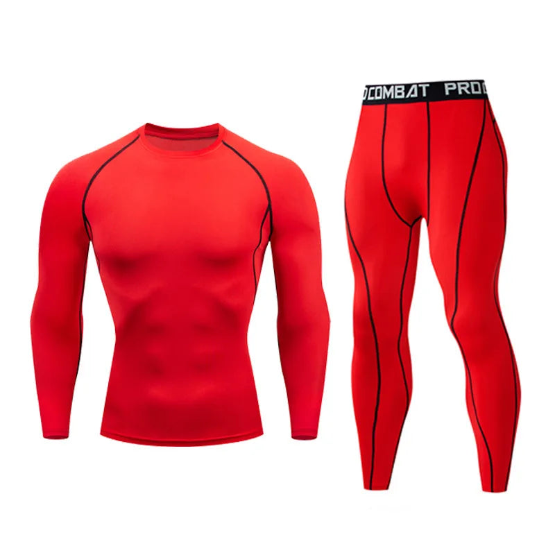 Herr 2/3-delars set boxningsdräkt rashguard herrkit MMA kompressionskläder herr långärmad t-shirt + leggings träningsdräkt sportdräkt